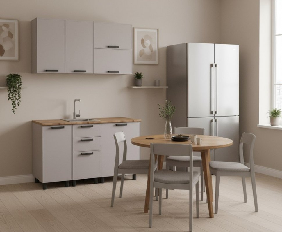 Кухня Аленушка 1,4м с ящ. Магнолия Кашемир,скоба черный,черный