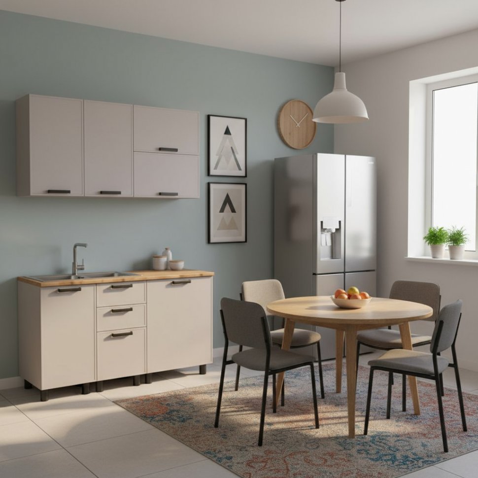 Кухня Аленушка 1,4м с ящ. Магнолия Кашемир,скоба черный,черный