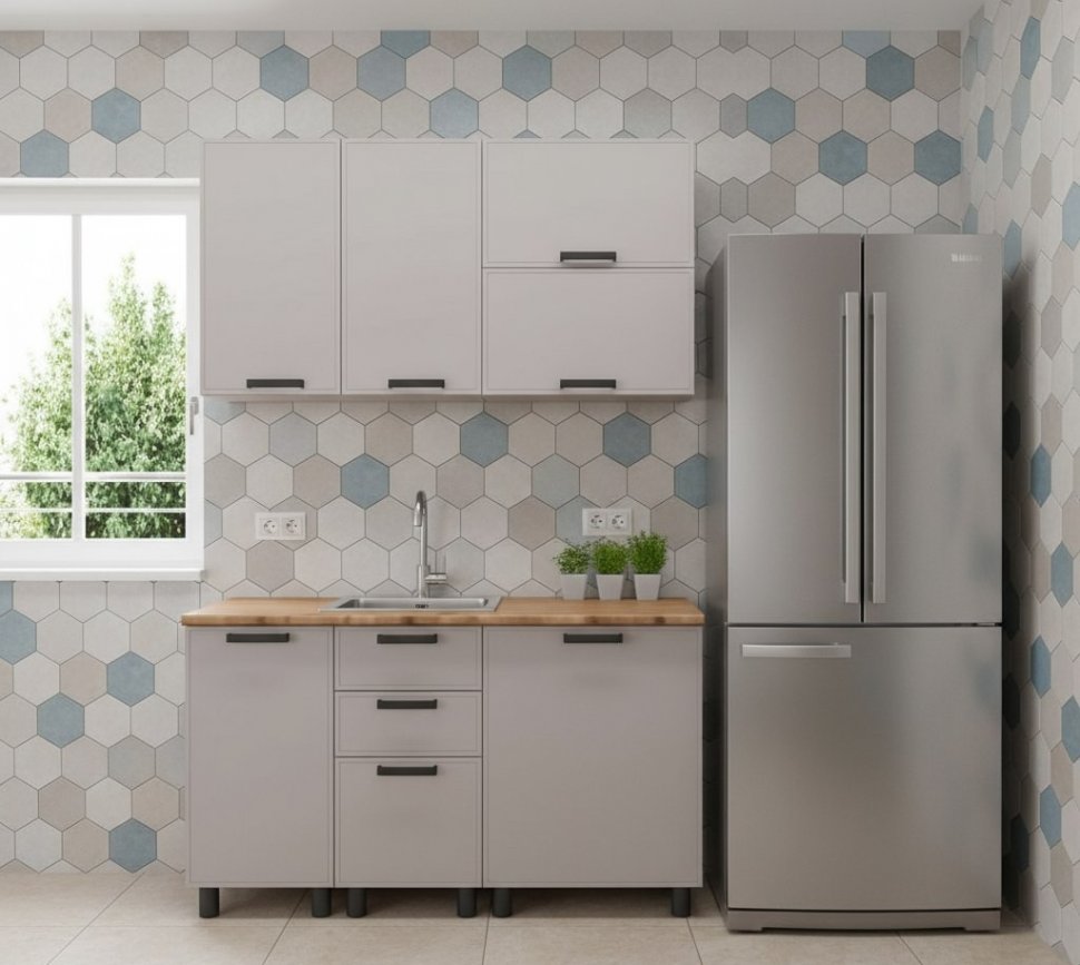 Кухня Аленушка 1,4м с ящ. Магнолия Кашемир,скоба черный,черный