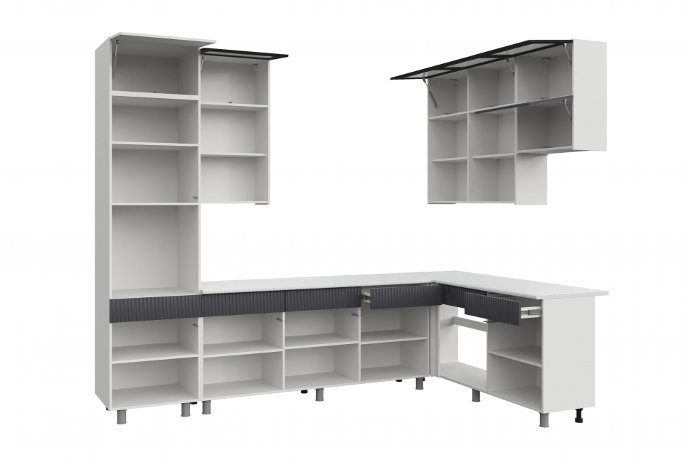 Кухня София 3м, Белый, Бланж, Графит матовый, Антарес