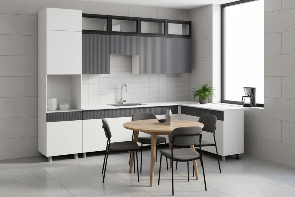 Кухня София 3м, Белый, Бланж, Графит матовый, Антарес