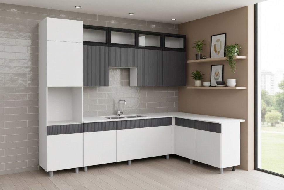 Кухня София 3м, Белый, Бланж, Графит матовый, Антарес