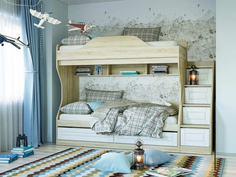 НМ 041.51 кровать 2х ярусная Оливия Дуб Сонома/белое дерево