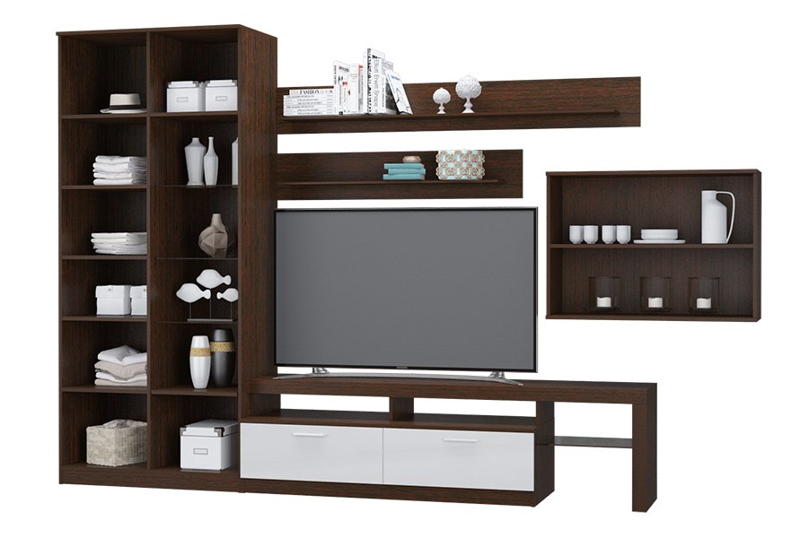 Стенка в гостиную Денвер MLK (Белый Глянец / Венге)