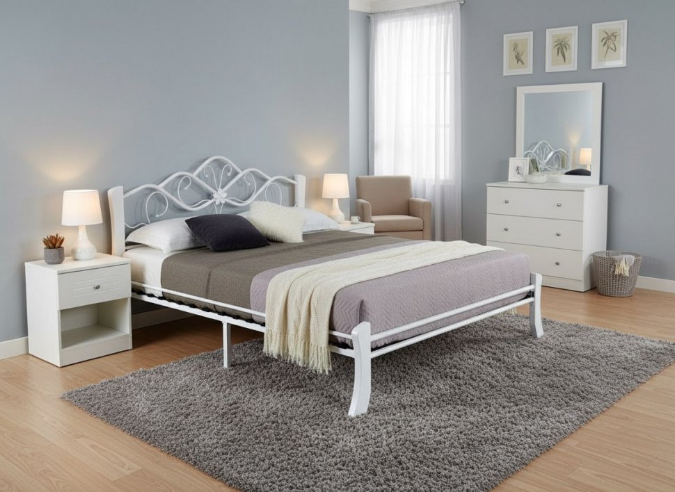 Антея Кровать двухместная 42.50 Металл белый