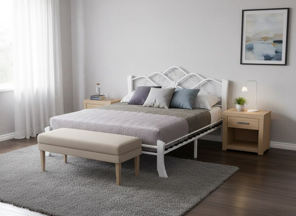 Антея Кровать двухместная 42.50 Металл белый