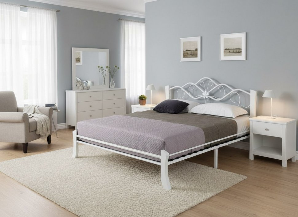 Антея Кровать двухместная 42.50 Металл белый