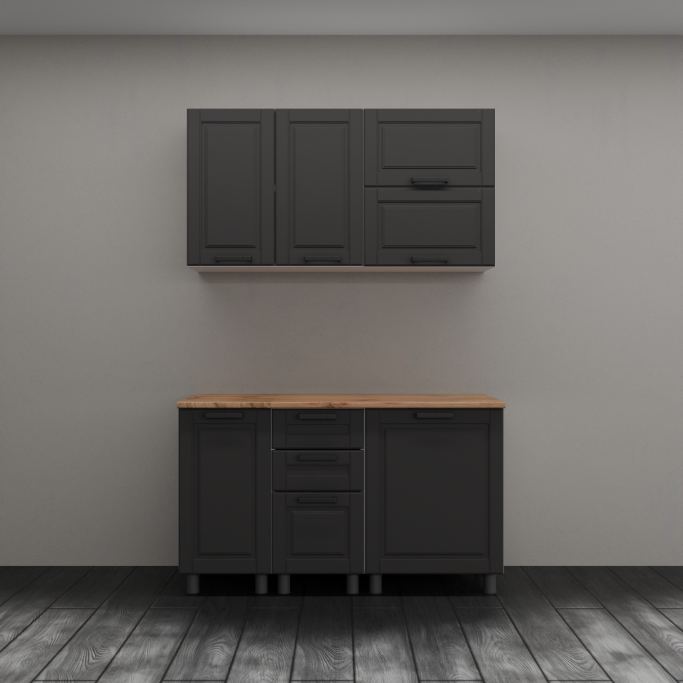 Кухня Аленушка 1,4 м с ящ. Астра Сталь,скоба черный,сонома