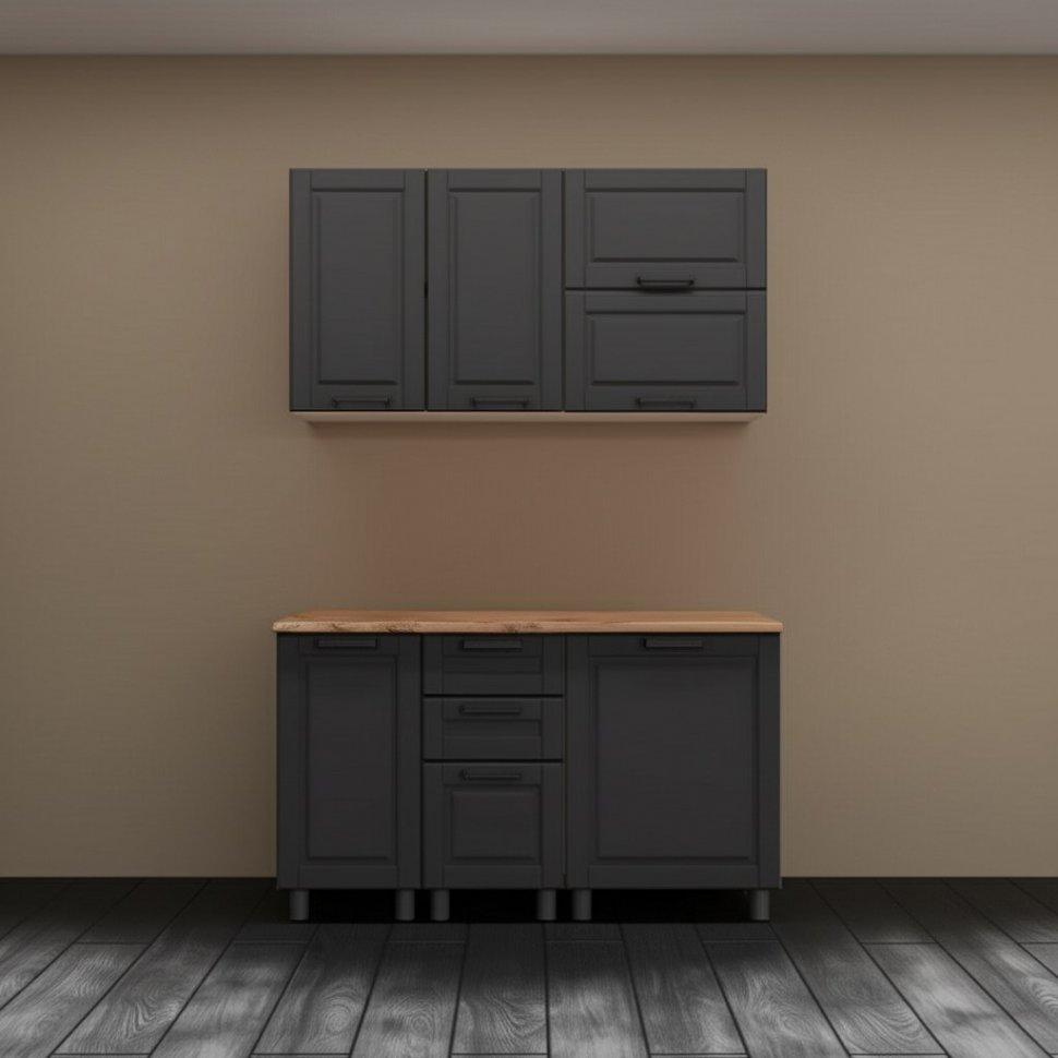 Кухня Аленушка 1,4 м с ящ. Астра Сталь,скоба черный,сонома