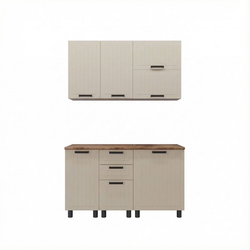 Кухня Аленушка 1,4м с ящ. Орхидея Крем,скоба черный,черный