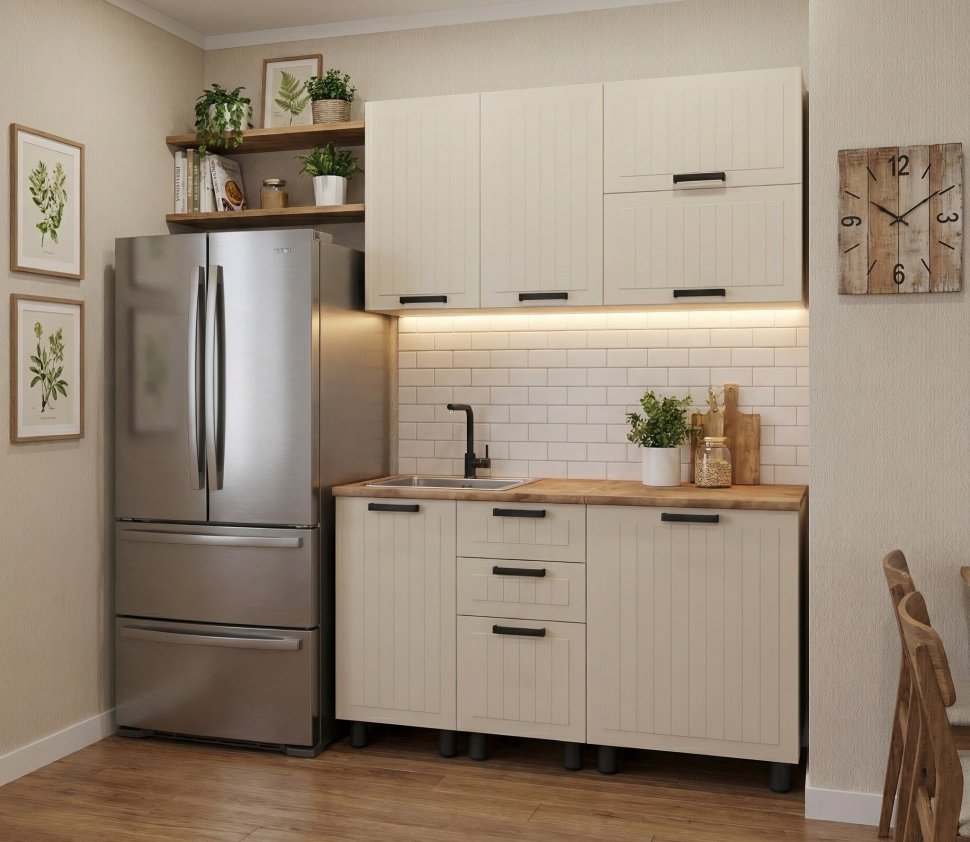 Кухня Аленушка 1,4м с ящ. Орхидея Крем,скоба черный,черный