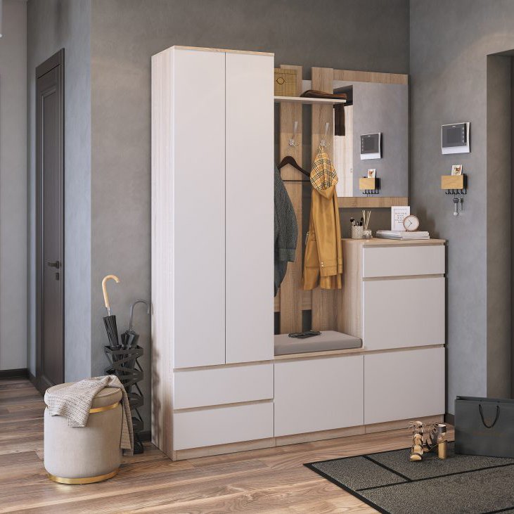 Тумба с дверцами и ящиком Лори (MLK) Дуб сонома/Белый