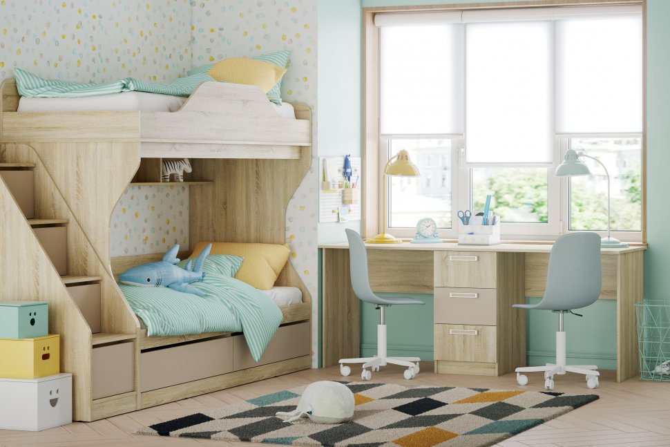 НМ 041.51 кровать 2х ярусная Акварель Дуб Сонома/Капучино