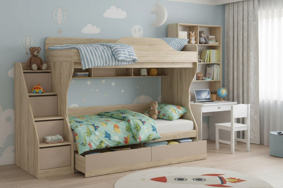 НМ 041.51 кровать 2х ярусная Акварель Дуб Сонома/Капучино