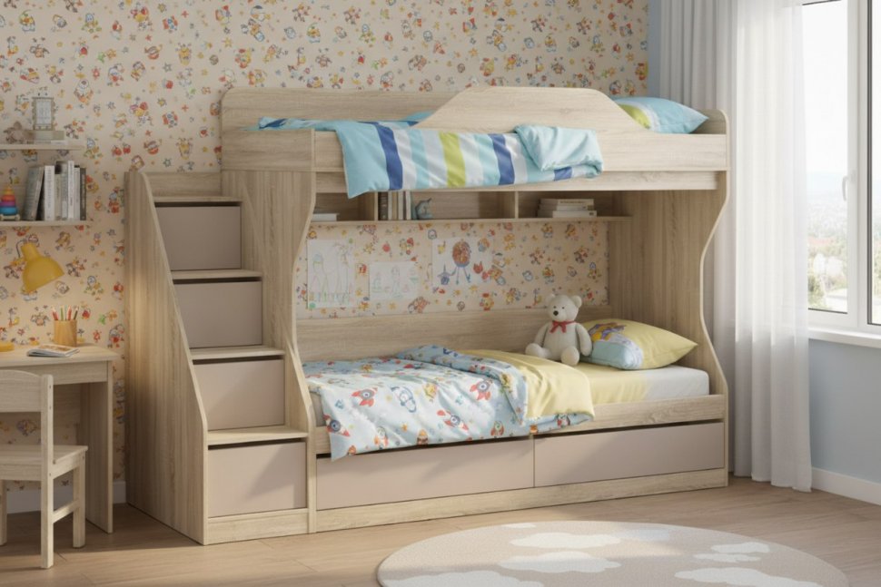 НМ 041.51 кровать 2х ярусная Акварель Дуб Сонома/Капучино