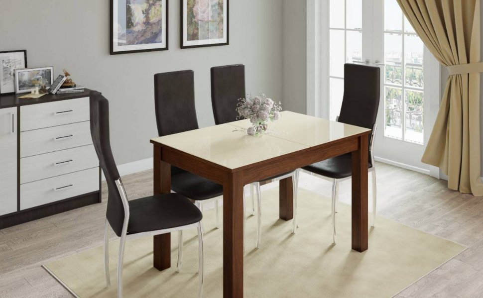 Стол обеденный раскладной Бруно 80, орех/лакобель ваниль