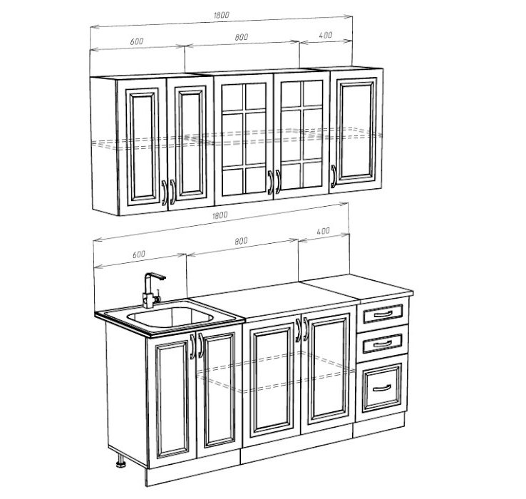Кухня Констанция 1.8 Комплект 3 (МИФ) Белый матовый / Джинс