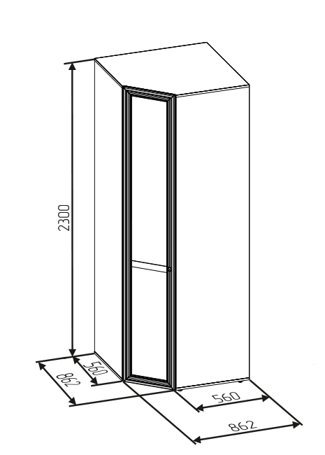 Шкаф угловой левый (с зеркалом) Paola 156 (Глазов) Ясень Анкор светлый