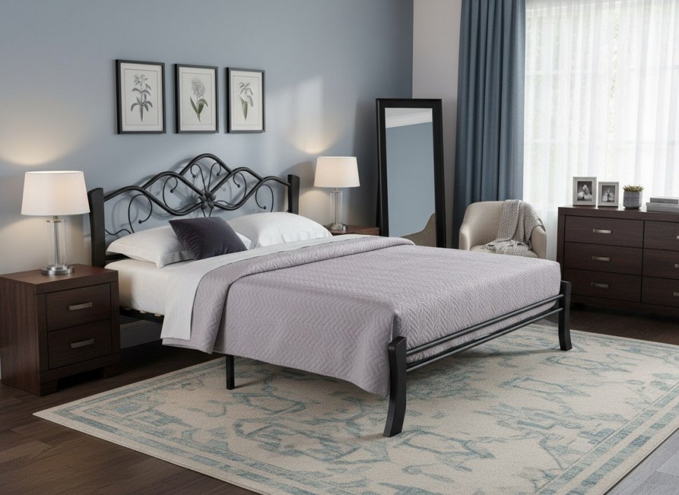 Антея Кровать двухместная 42.50 Металл черный