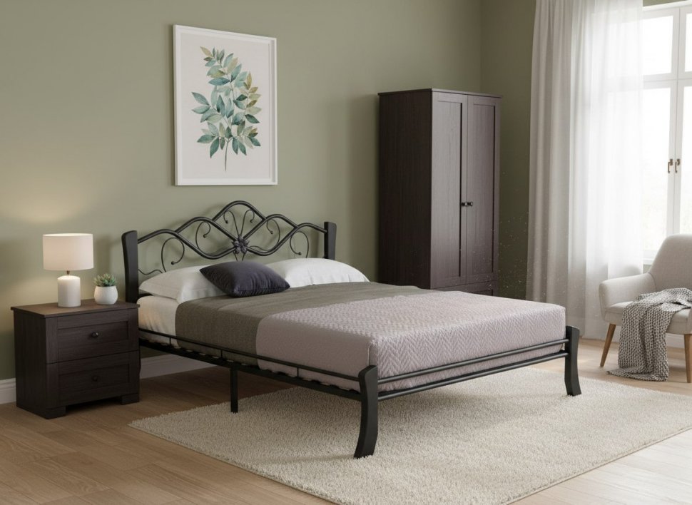 Антея Кровать двухместная 42.50 Металл черный