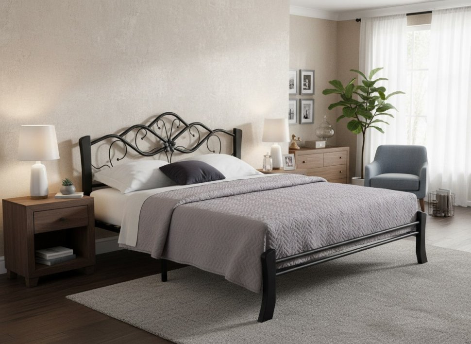 Антея Кровать двухместная 42.50 Металл черный