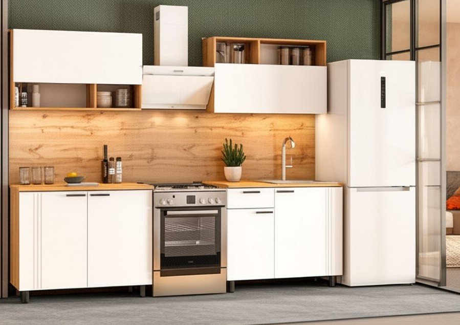 Кухня Монако 2 м, Дуб Золотой, Белый