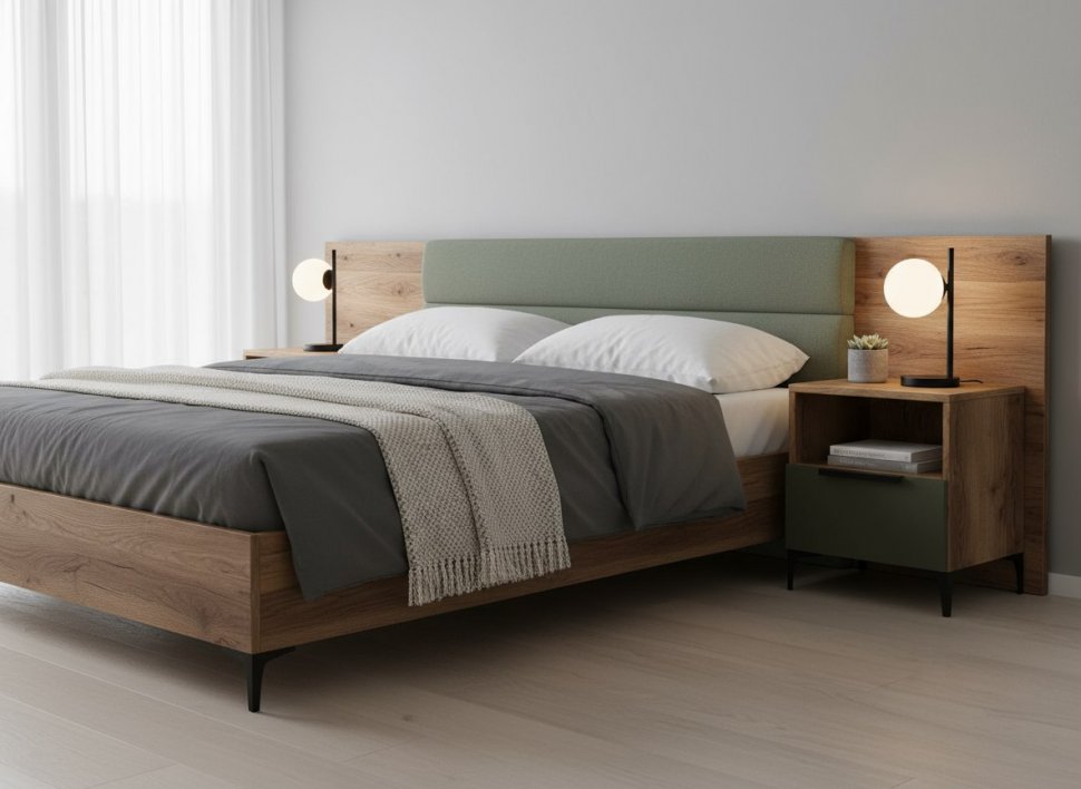 Харди тумба прикроватная Дуб Делано Темный / Грин софт