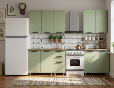 Кухня Аленушка 2м Лаванда Фисташка/Фисташка, черный (без столешницы)