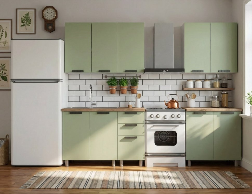 Кухня Аленушка 2м Лаванда Фисташка/Фисташка, черный (без столешницы)