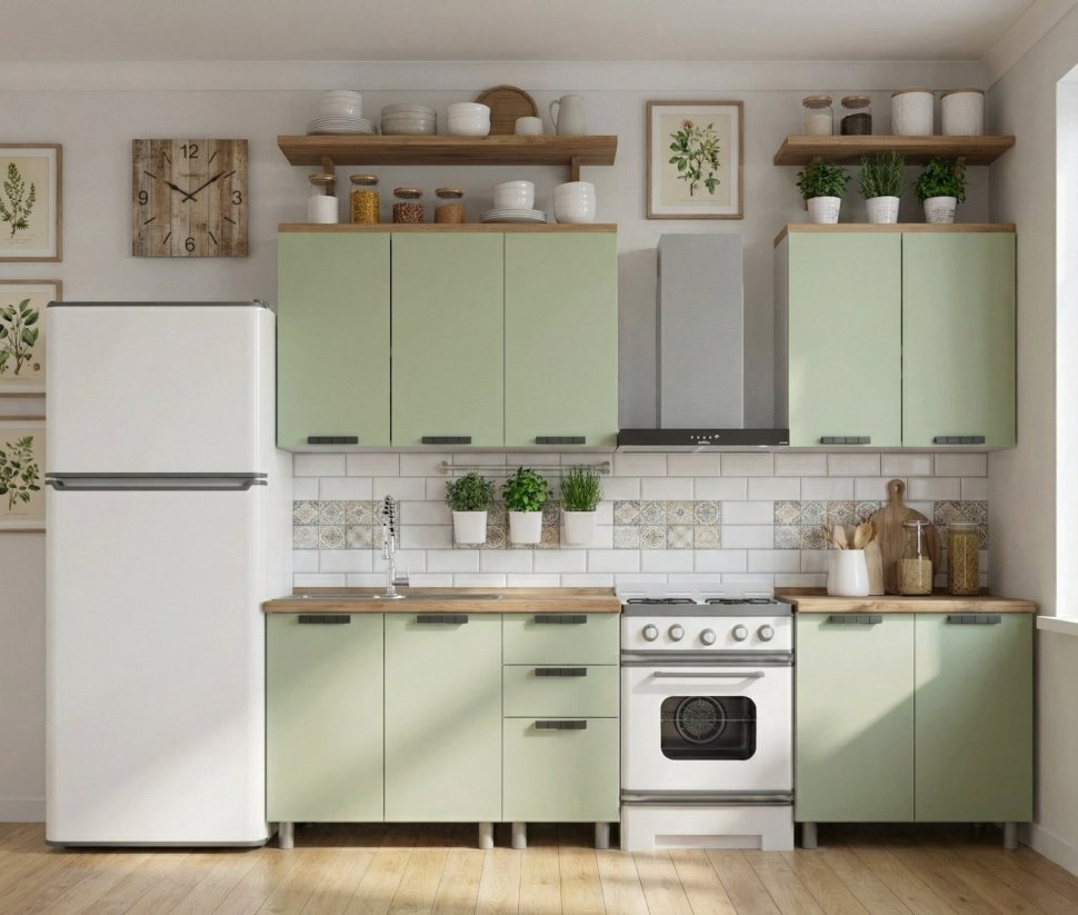 Кухня Аленушка 2м Лаванда Фисташка/Фисташка, черный (без столешницы)