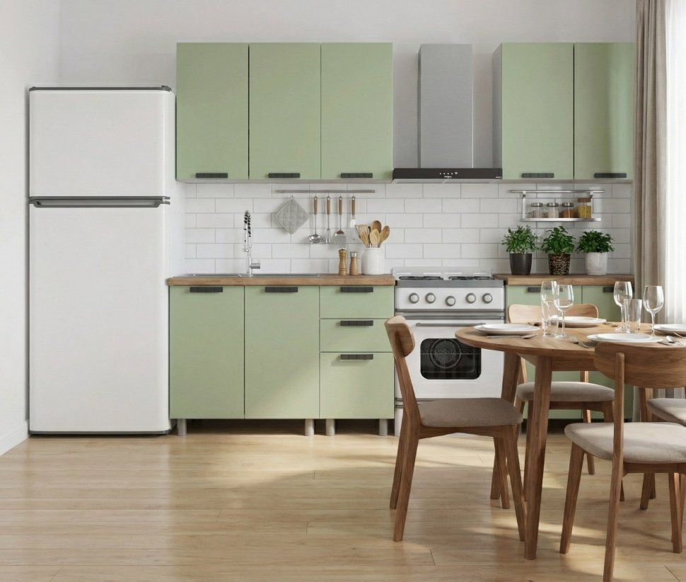 Кухня Аленушка 2м Лаванда Фисташка/Фисташка, черный (без столешницы)