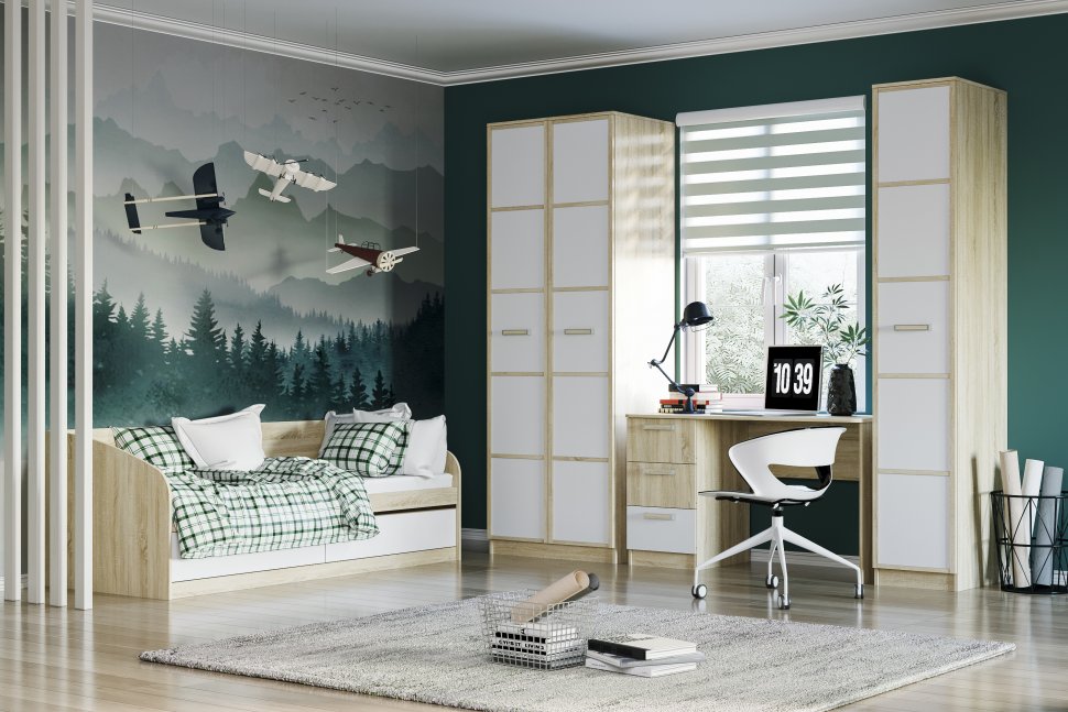 НМ 041.50-01 кровать Фанк Дуб сонома/белый скандинавский