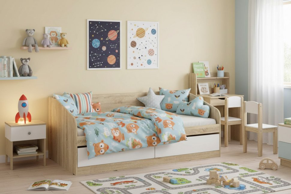 НМ 041.50-01 кровать Фанк Дуб сонома/белый скандинавский