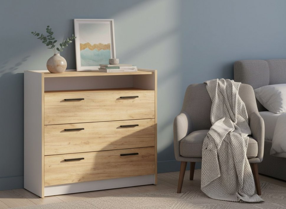 НМ 011.04 Комод Оттавия Белый/Дуб золотой