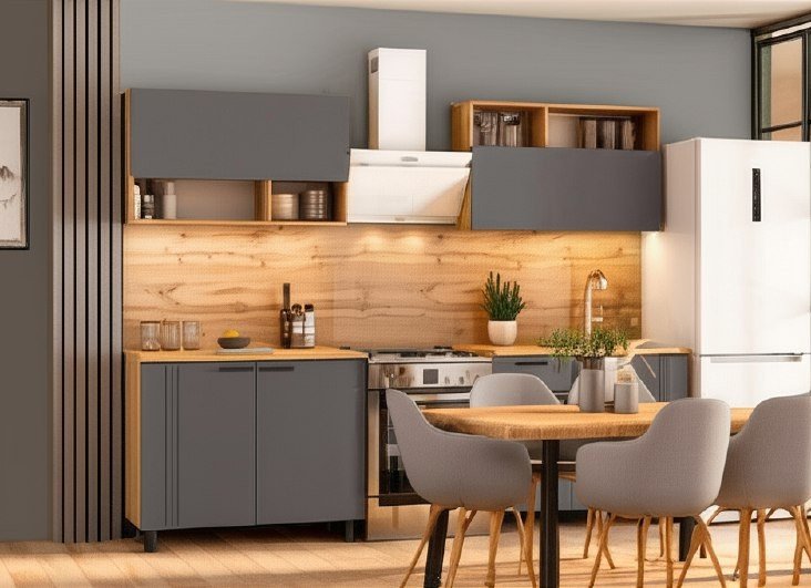 Кухня Монако 2 м, Дуб Золотой, Графит