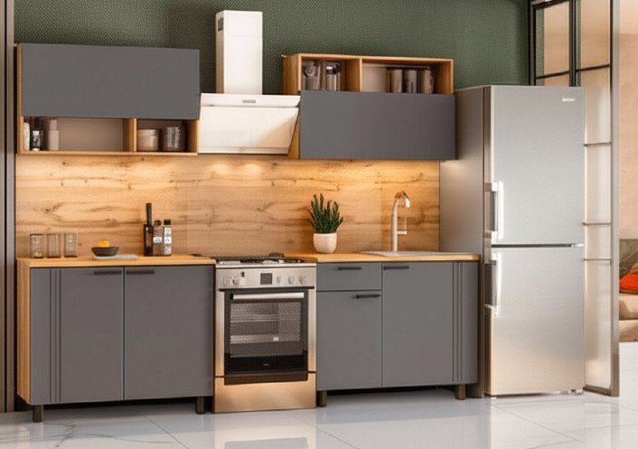 Кухня Монако 2 м, Дуб Золотой, Графит