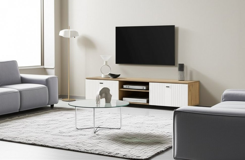 Тумба для ТВ Милан, Дуб золотой, Белый матовый