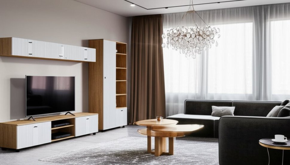 Тумба для ТВ Милан, Дуб золотой, Белый матовый