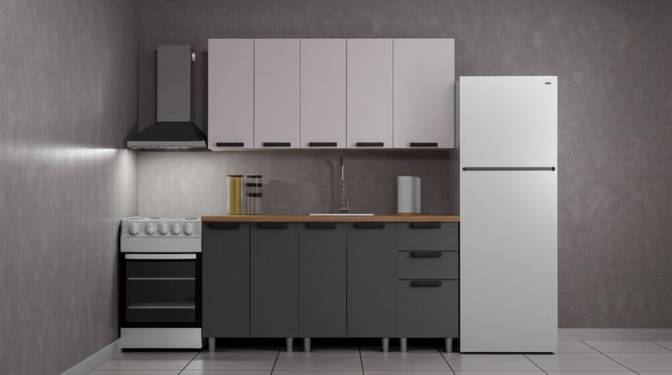 Кухня Аленушка 1,6 м Лаванда Кашемир/Сталь,скоба черный,сонома