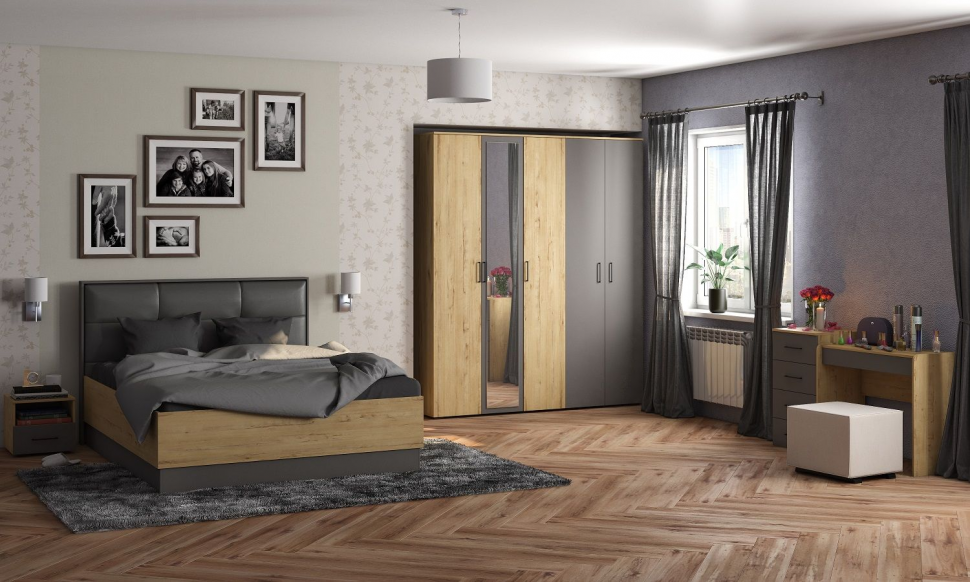 Бруно Тумба прикроватная Дуб Вотан / Серый графит