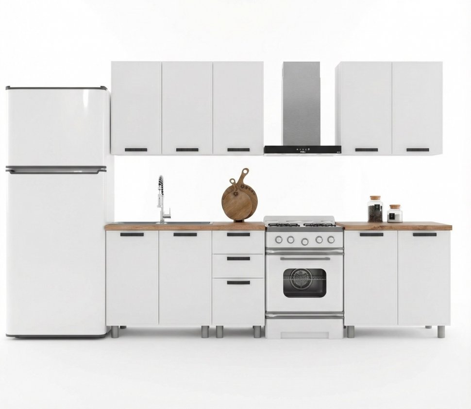 Кухня Аленушка 2 м Магнолия Молочный/Молочный, черный (без столешницы)