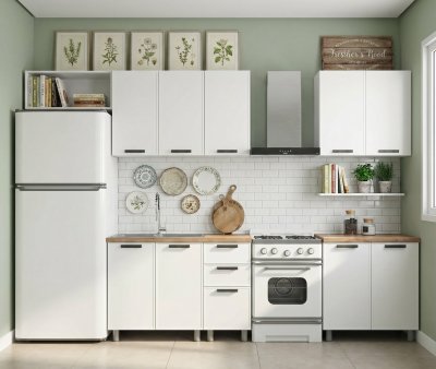 Кухня Аленушка 2 м Магнолия Молочный/Молочный, черный (без столешницы)