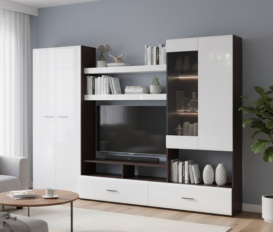 Мебель для гостиной МГС 7 / Венге/Белый глянец