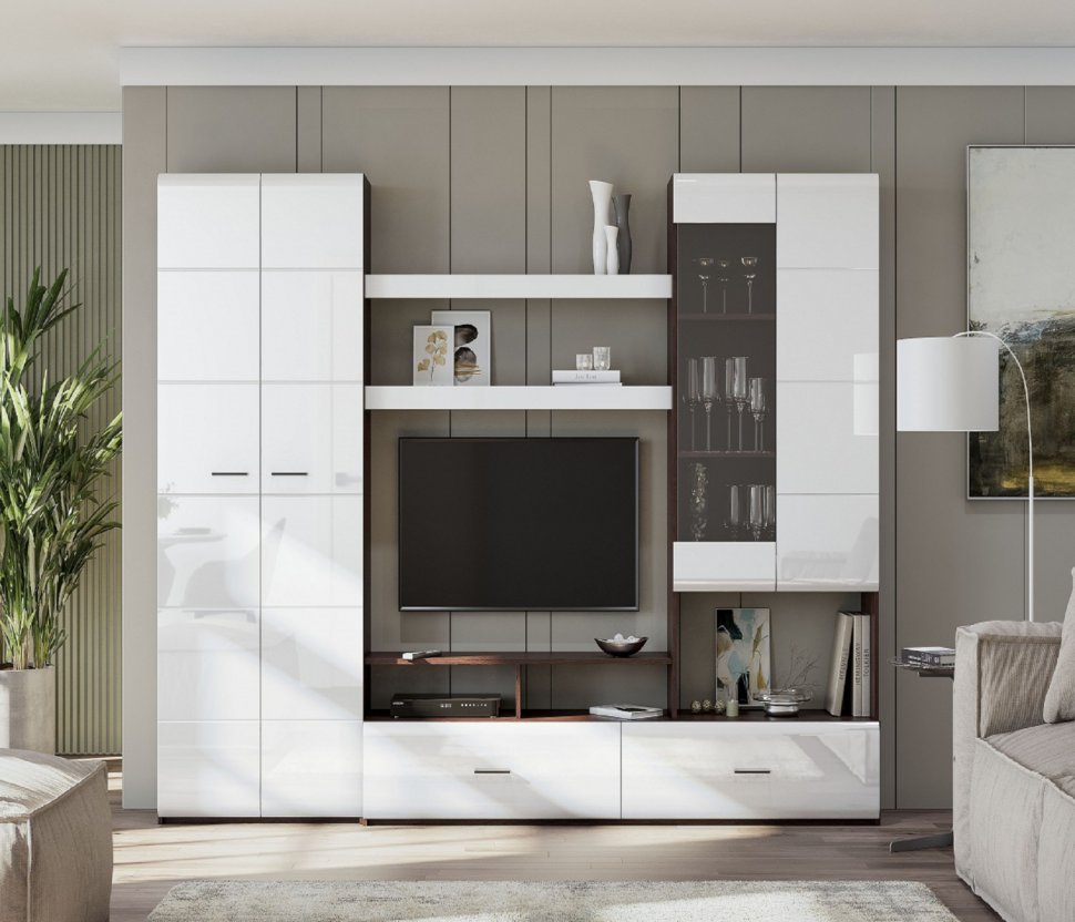 Мебель для гостиной МГС 7 / Венге/Белый глянец