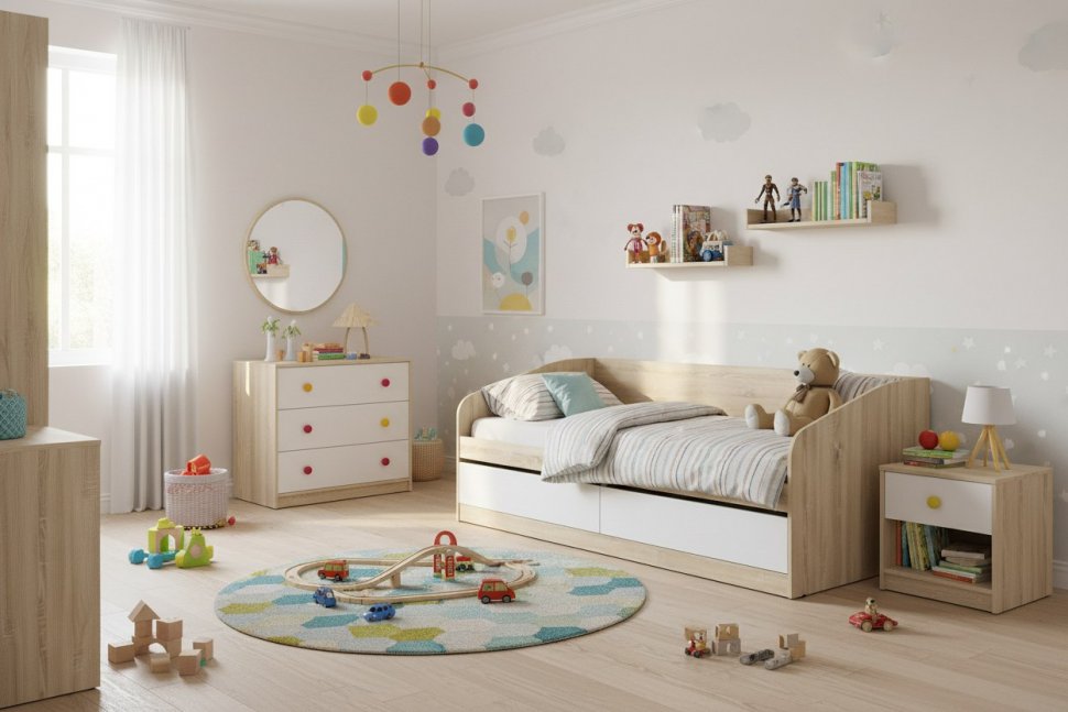 НМ 041.50 кровать Фанк Дуб сонома/белый скандинавский