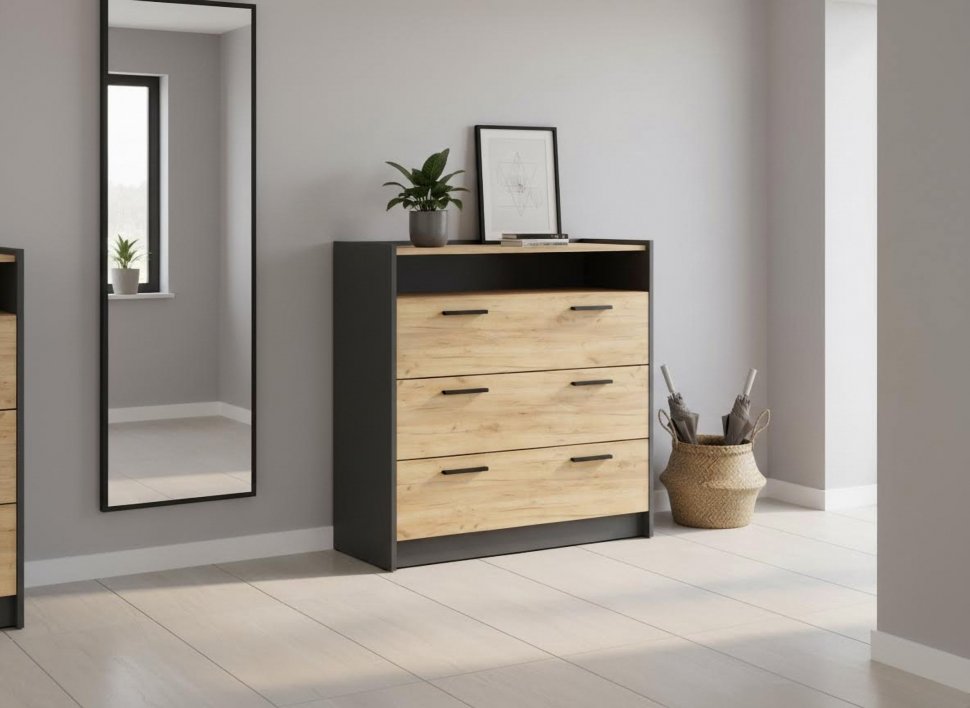 НМ 011.04 Комод Оттавия Антрацит/Дуб золотой