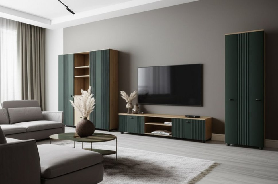 Тумба для ТВ Милан, Дуб золотой, Олива Софт