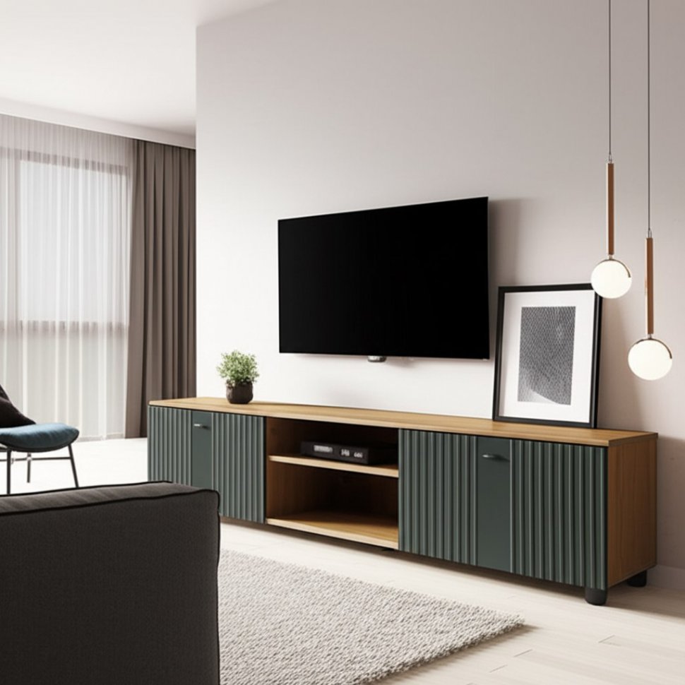 Тумба для ТВ Милан, Дуб золотой, Олива Софт