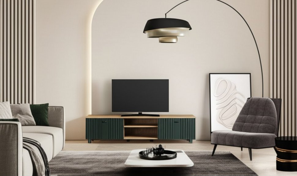 Тумба для ТВ Милан, Дуб золотой, Олива Софт