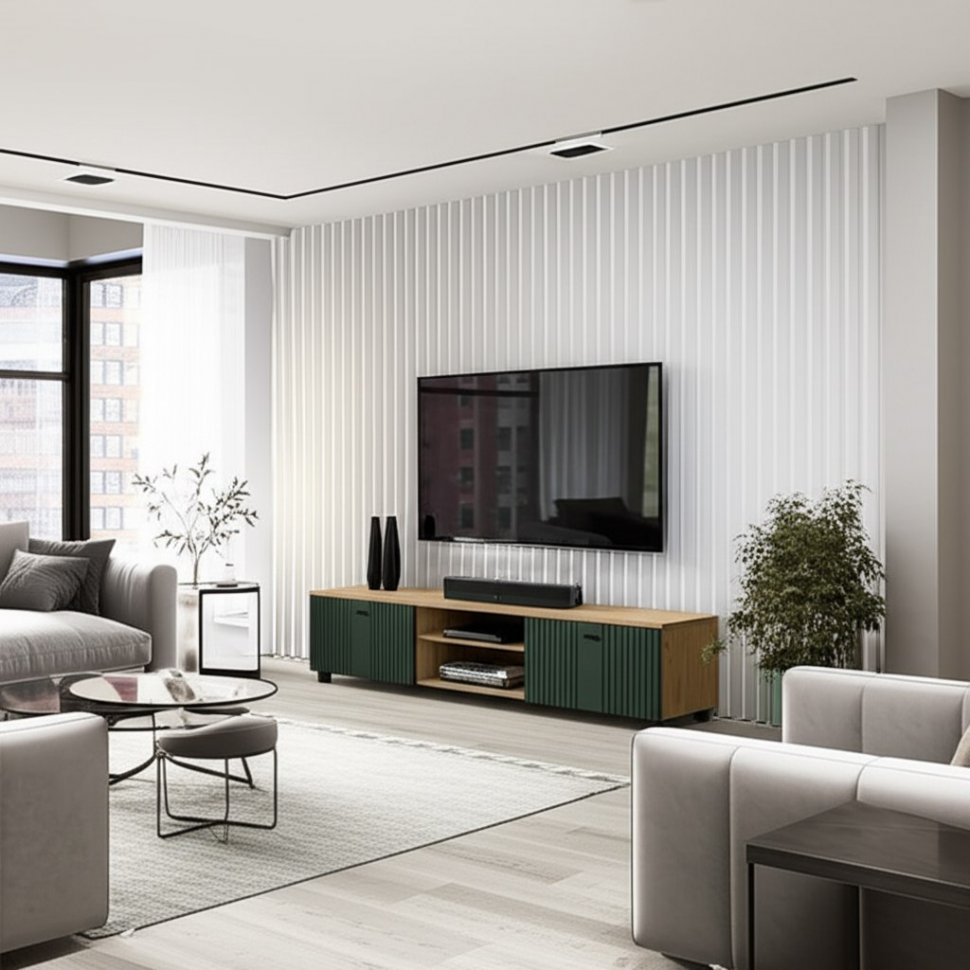 Тумба для ТВ Милан, Дуб золотой, Олива Софт